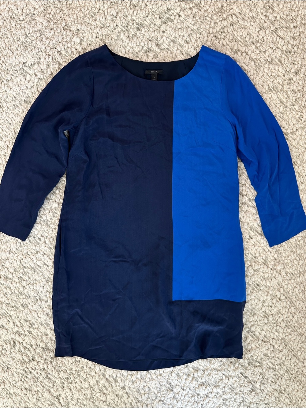 J.Crew Jules Colorblock 100% Silk Shift Dress Navy Cobalt Blue Size 6 Pockets